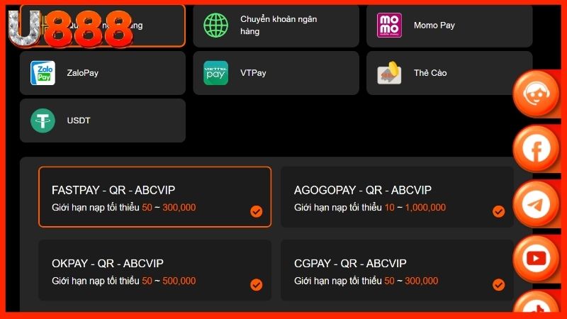 Có những cách thức nạp tiền u888 nào?