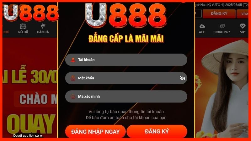 Nhập thông tin vào form đăng nhập u888